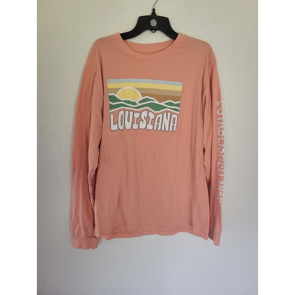 Home Free Louisiana Graphic Long Sleeve Tee Peach Coral Size L Est 1812 #8